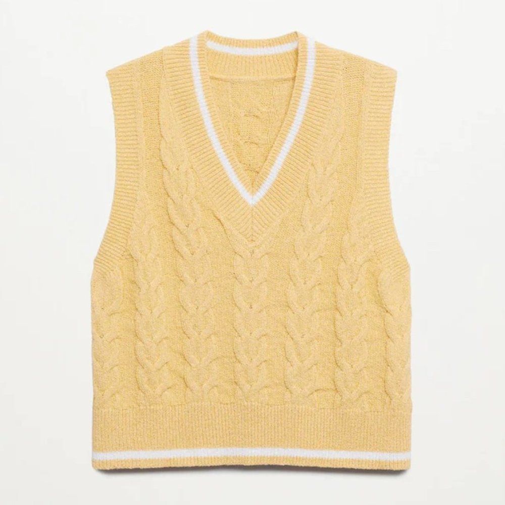 Mango Cable Knit Vest Sweater Sleeveless - Picture 3 of 4